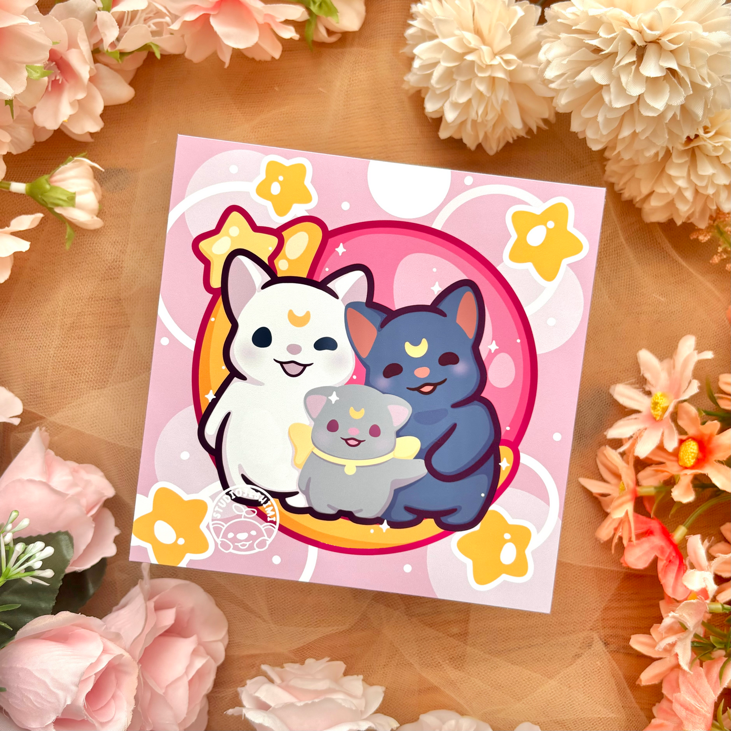 5" Moon Cats Art Print