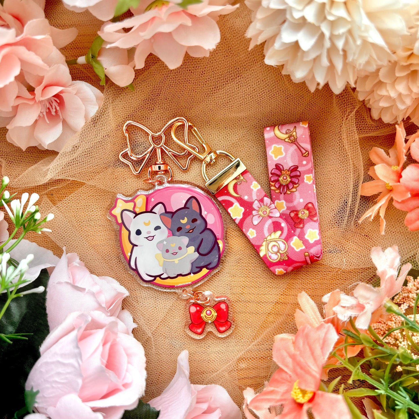 Moon Cat Lanyard Keychain